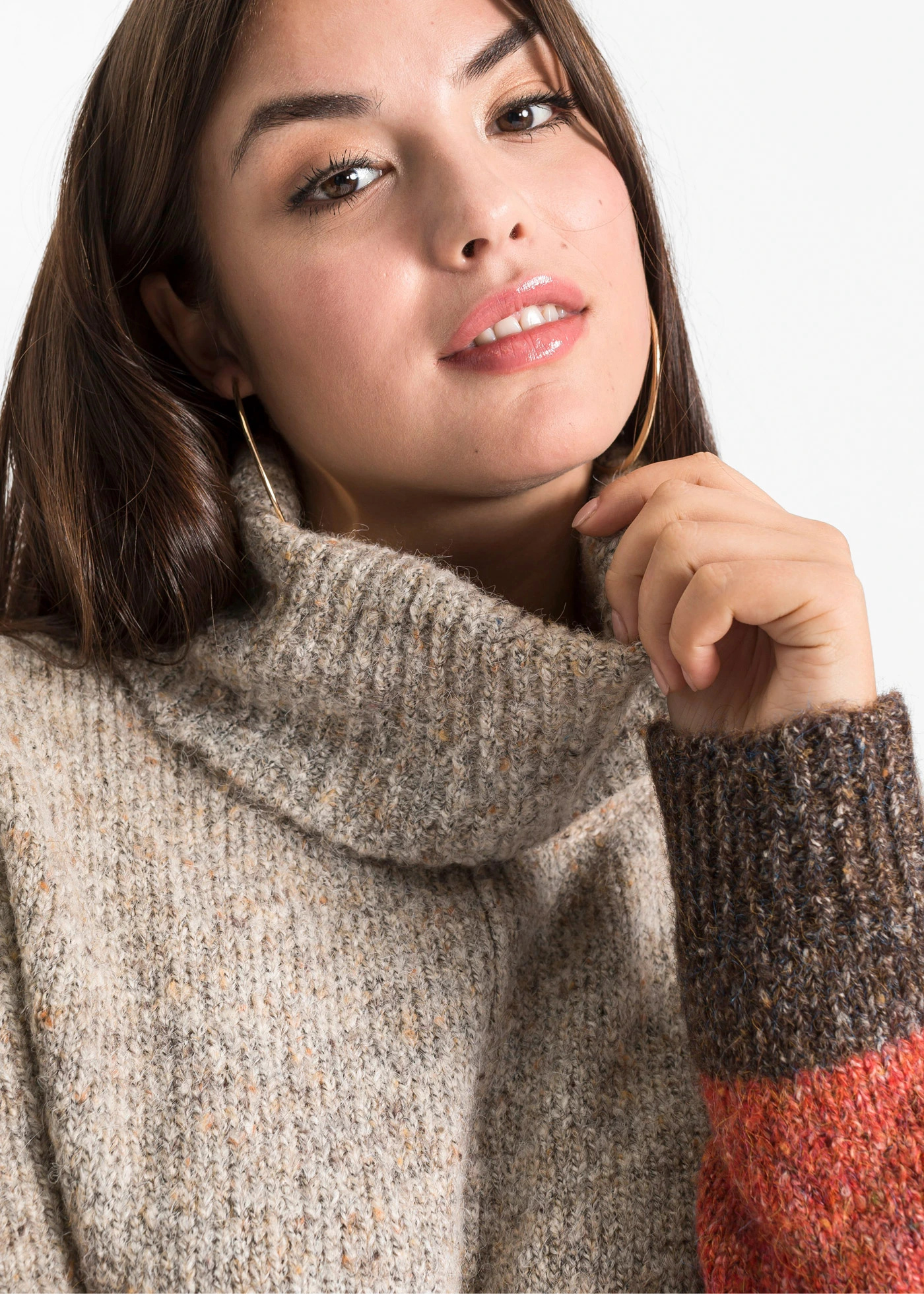 Gebreide jurk met col • donkerbruin-beige-oranje gemêleerd plus size • bonprix online shop