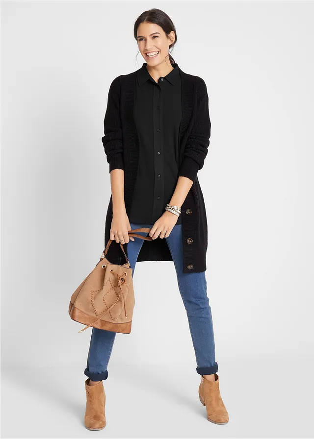 Jersey blouse, lang, Kleur: zwart