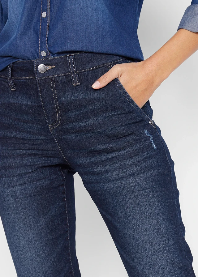 Comfort stretch boyfriend jeans, mid waist • donkerblauw used • product-page.page-title-suffix