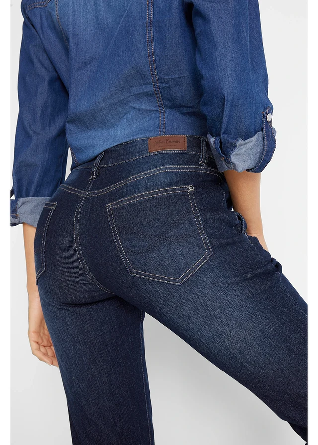 Comfort stretch boyfriend jeans, mid waist • donkerblauw used • product-page.page-title-suffix