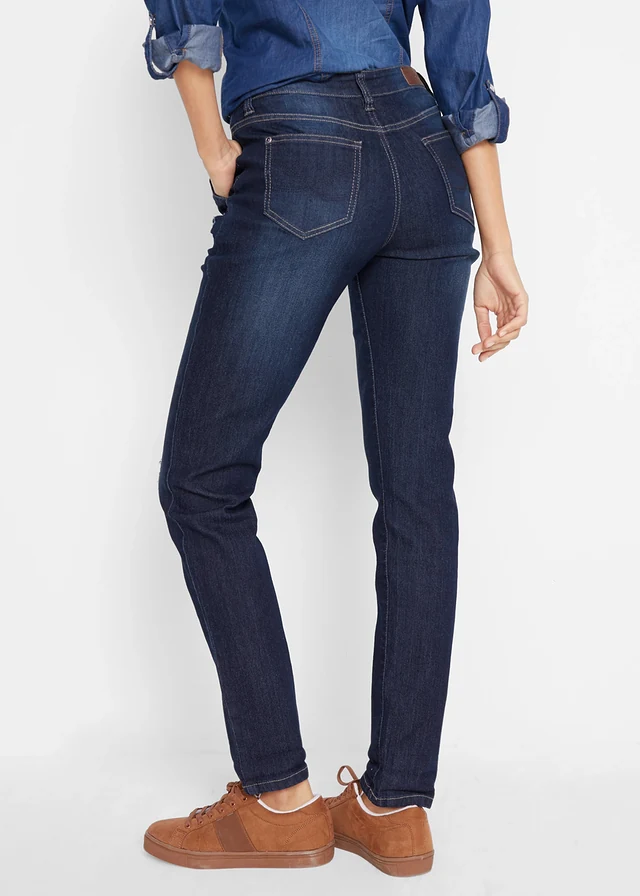 Blugi boyfriend cu talie medie, confort-stretch, culoare: bleumarin uzat