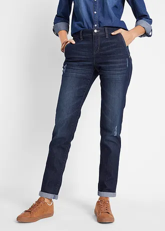 Jean boyfriend taille mi-haute, extensible • bleu foncé used • Boutique bonprix
