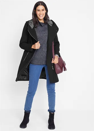 Lang jack met schuine ritssluiting, Kleur: zwart