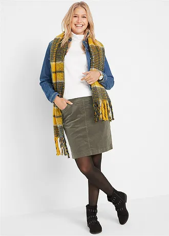 Stretch corduroy rok met een comfortabele band, Kleur: donkerolijfgroen