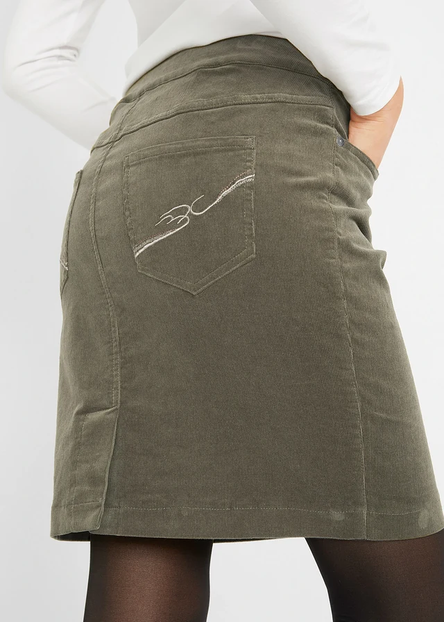 Jupe en velours côtelé extensible à ceinture élastiquée • olive foncé • product-page.page-title-suffix