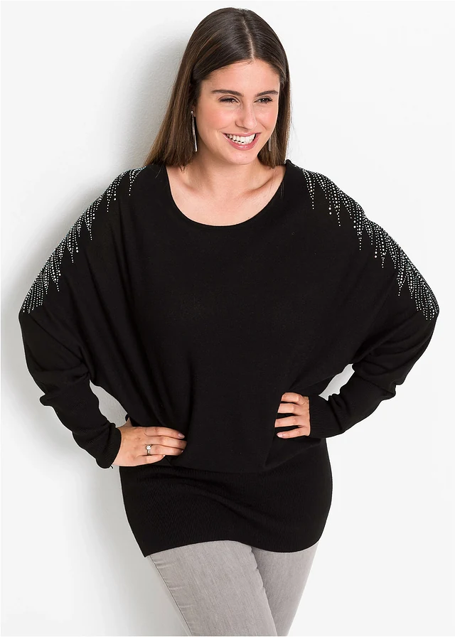 Pull en fine maille, Couleur: noir