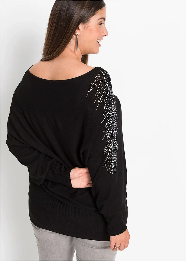 Fijne trui van een viscosemix, Kleur: zwart