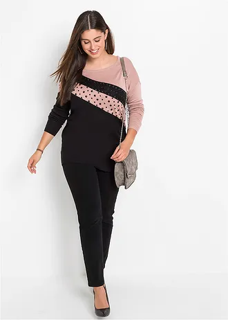 Pull long avec strass, Couleur: noir-rose pâle