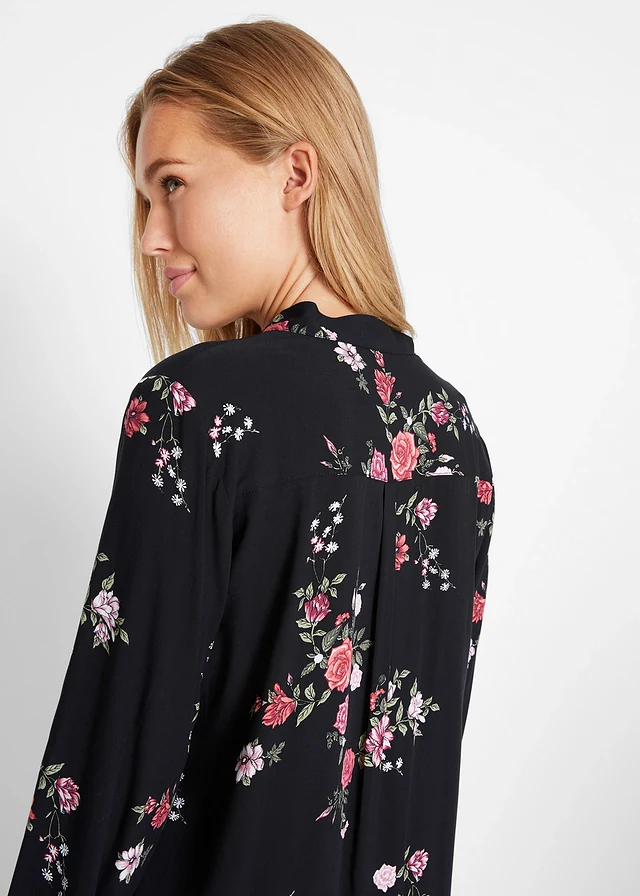 Lange blouse van soepele viscose • zwart gebloemd • product-page.page-title-suffix