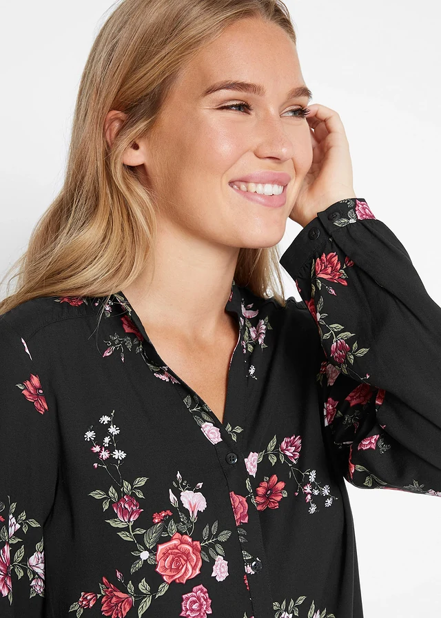 Lange blouse van soepele viscose • zwart gebloemd • product-page.page-title-suffix