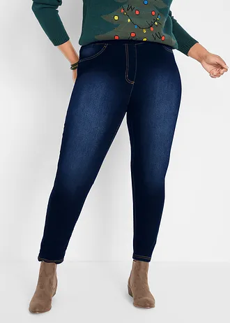 High waist thermo jegging van licht en elastisch materiaal met comfortband, Kleur: dark denim