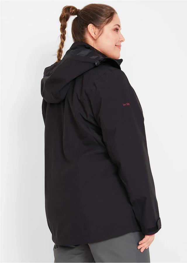 3-in-1 outdoor jas met fleece binnenjas, Kleur: zwart-rododendronrood