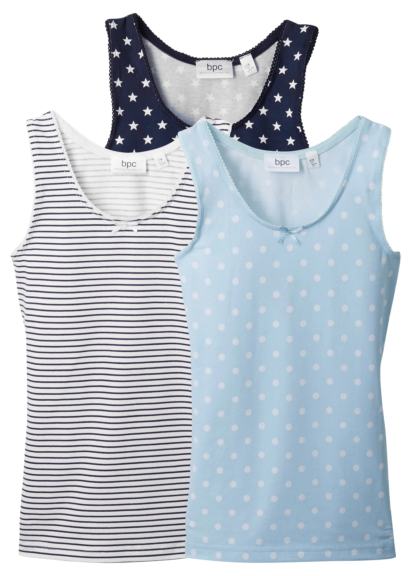 Lot de 3 maillots de corps en coton doux • bleu glacier-blanc-bleu profond • Boutique bonprix