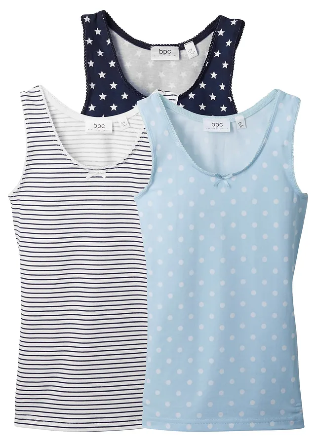 Lot de 3 maillots de corps en coton doux • bleu glacier-blanc-bleu profond • Boutique bonprix