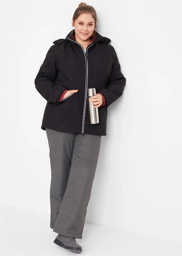 Veste outdoor technique 3en1 avec gilet intérieur en maille polaire, Couleur: noir/rhododendron