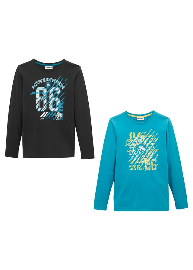 Lot de 2 T-shirts manches longues • noir + turquoise foncé • product-page.page-title-suffix