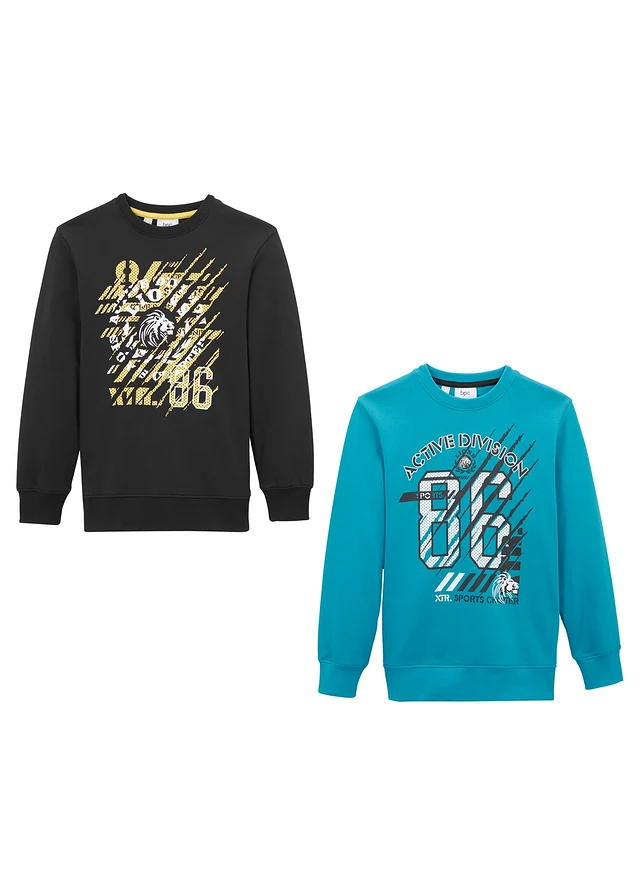Lot de 2 sweat 100% coton • noir + turquoise foncé graphique • product-page.page-title-suffix
