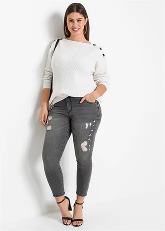 Oversized trui met knopen, Kleur: wolwit