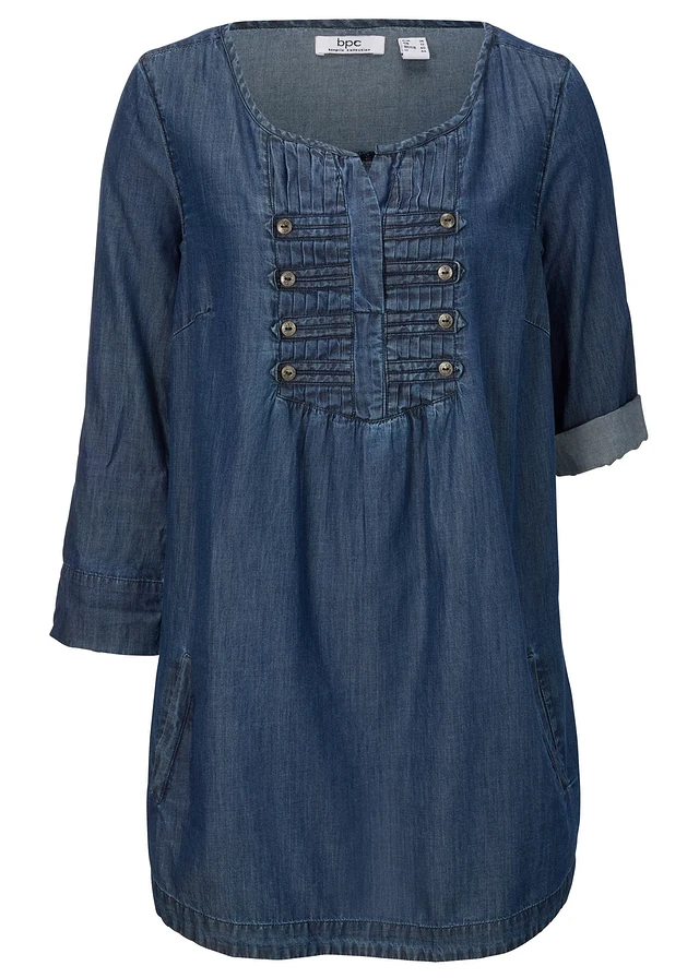 Blouse longue, forme trapèze, Couleur: bleu denim