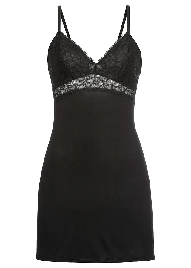 Neglijeu din amestec moale de viscoză • negru • magazin bonprix