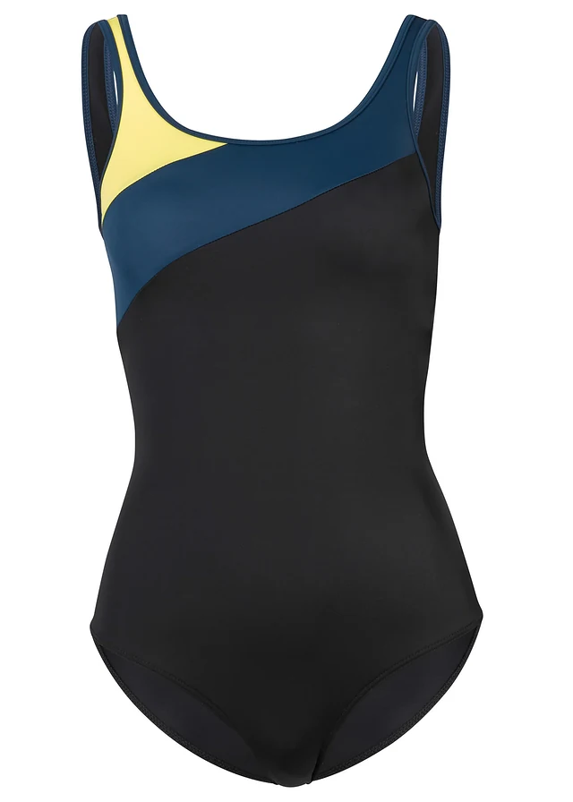 Costum de baie sport cu uscare rapidă, cu inserții contrastante