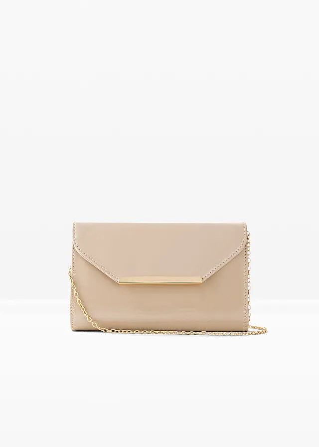 Clutch in lak-look, Kleur: krijtbeige