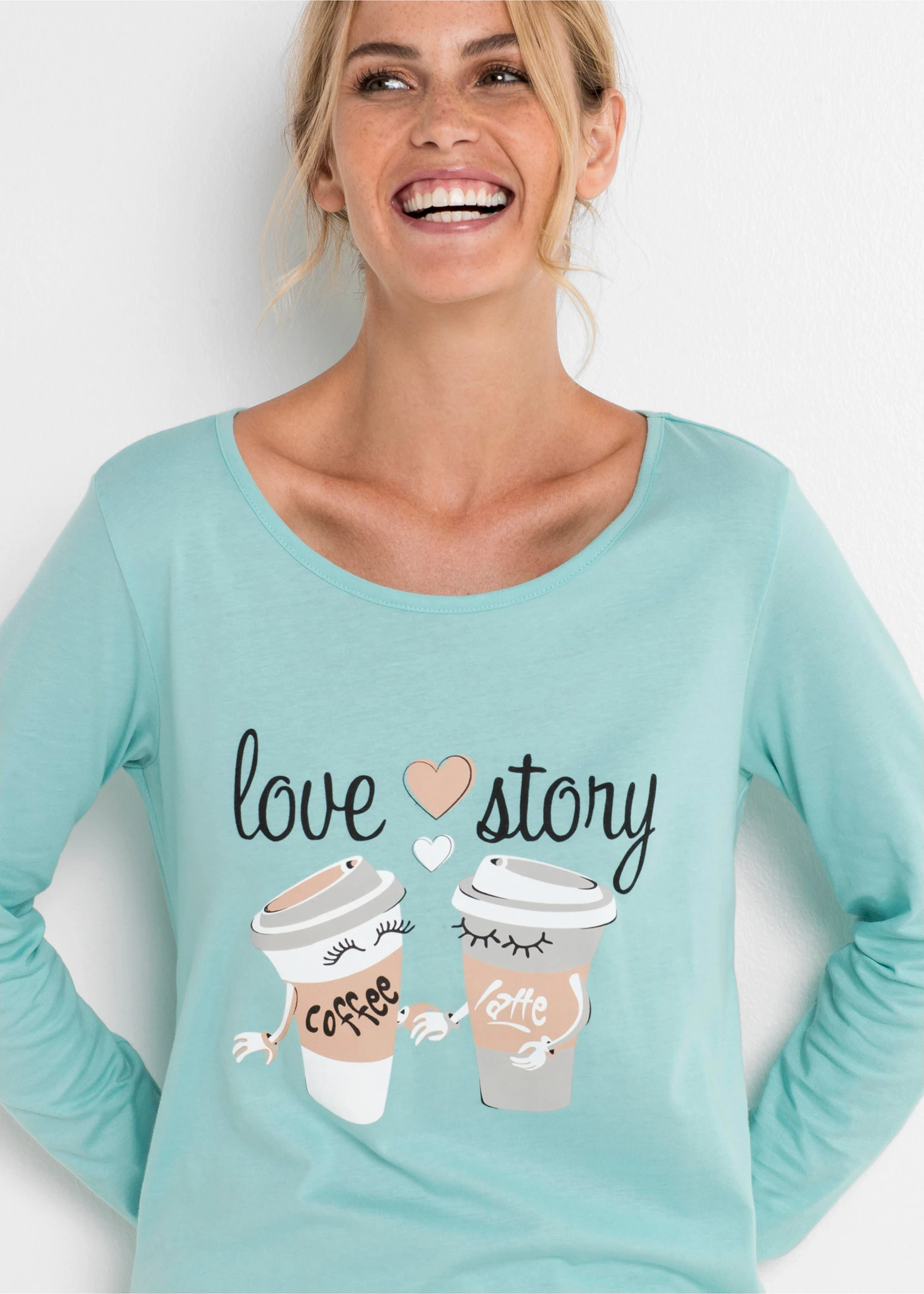 Pijama cu bumbac organic • acvamarin pastel/gri melanj cu imprimeu • magazin bonprix