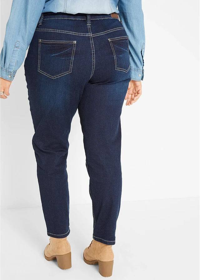 Stretch boyfriend jeans, mid waist, Kleur: donkerblauw used