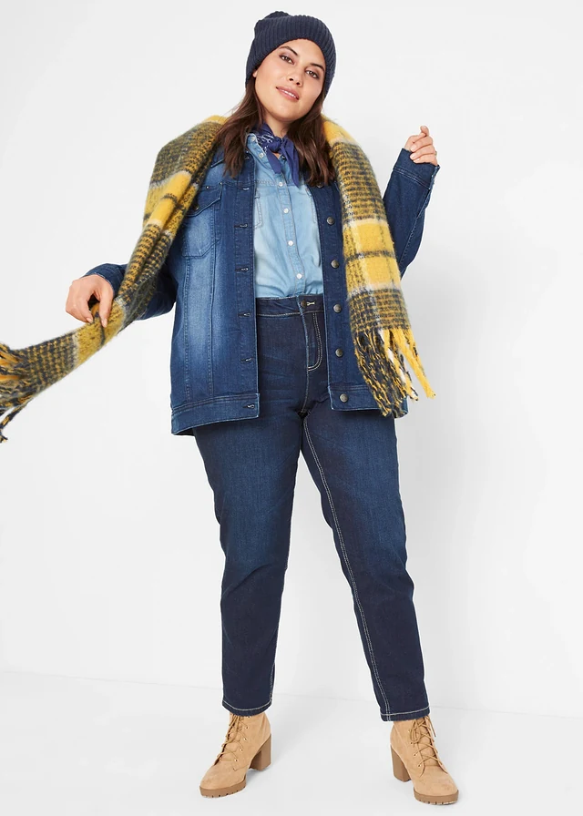 Jean Boyfriend taille mi-haute, extensible, Couleur: bleu foncé used