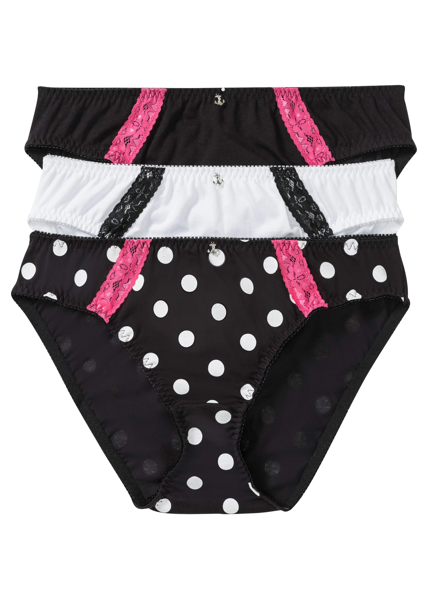 Kalhotky (3 ks v balení), organická bavlna • černá s puntíky + černá + bílá • bonprix obchod