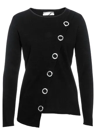Fijn gebreide trui met stud details • zwart/zilverkleur • bonprix online shop