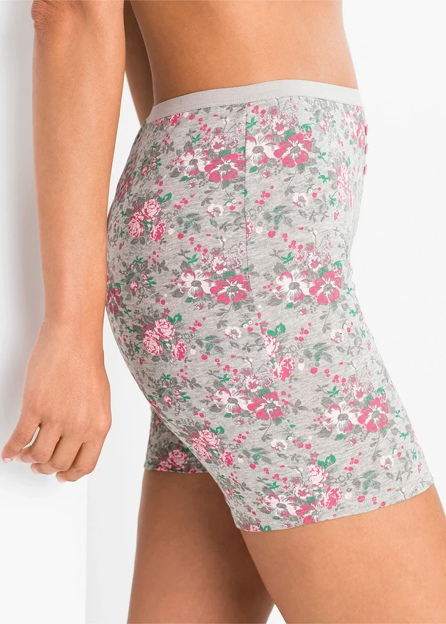 Lange dames boxer (set van 4), Kleur: lichtgrijs gemêleerd+roze+groen gebloemd