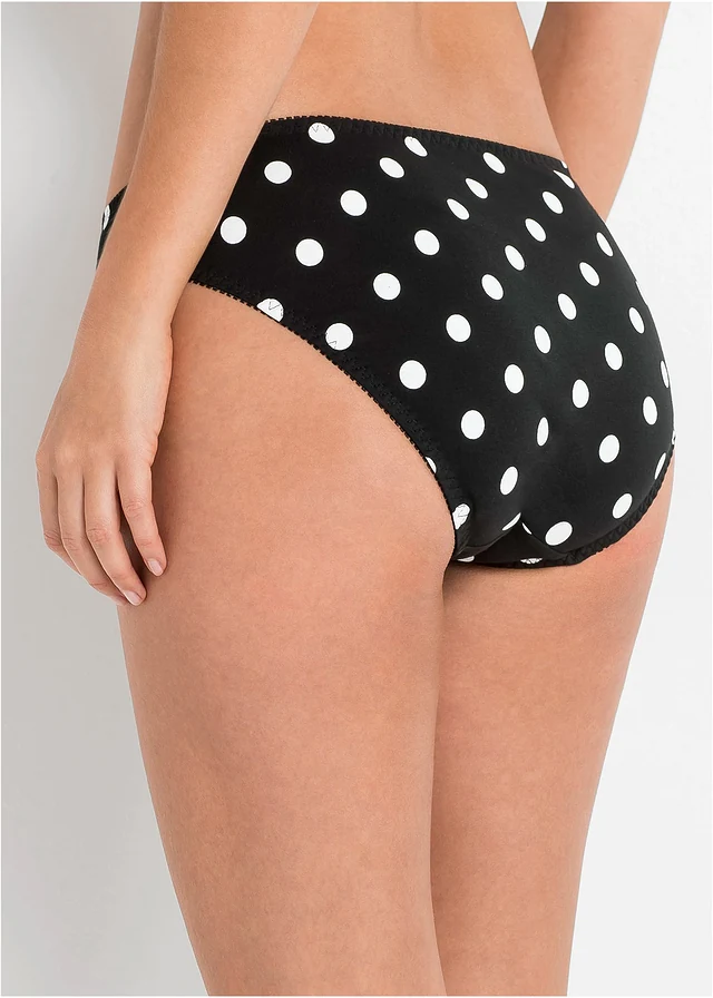 Lot de 3 slips en coton, Couleur: noir pois + noir + blanc