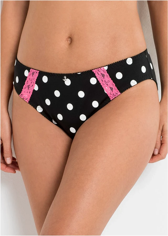 Slip (set van 3) met biologisch katoen, Kleur: zwart gestippeld+zwart+wit