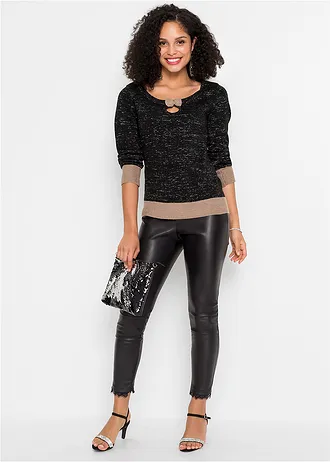 Pull avec nœud • noir-taupe-argenté métallisé • Boutique bonprix