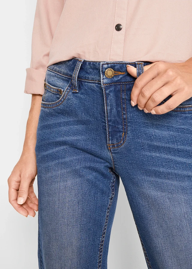 Straight jeans mid waist, stretch • blauw denim used • product-page.page-title-suffix