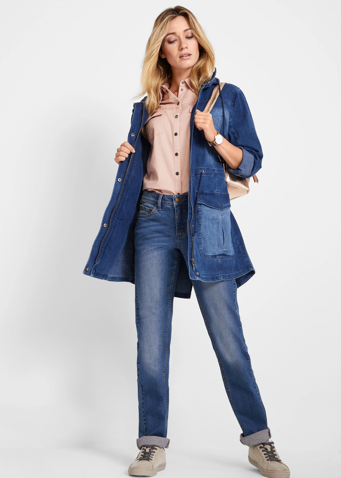 Strečové Straight džíny Mid Waist • modrá used • bonprix obchod