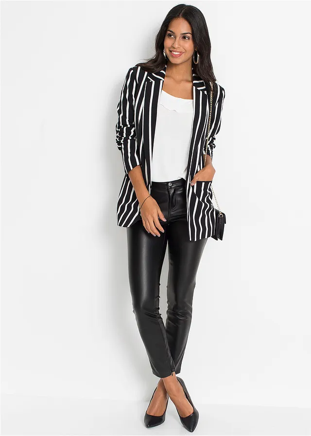 Blazer, Couleur: noir-écru rayé