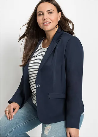 Sacou scurt cu buzunare cu clapetă, culoare: bleumarin