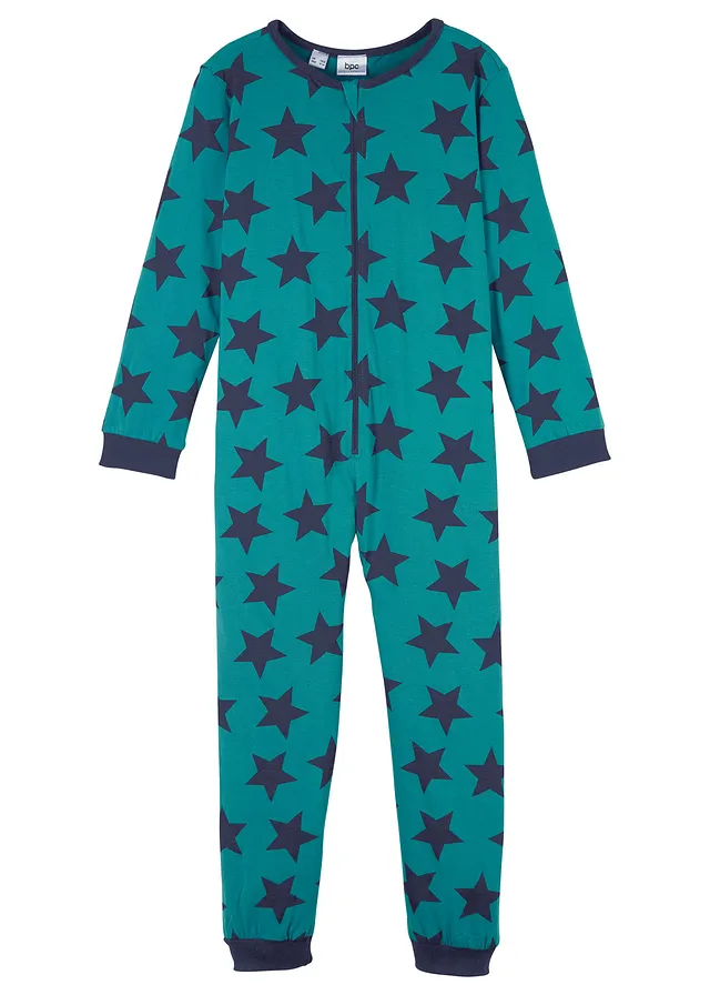 Pyjama onesie van katoen, Kleur: mat kobaltturkoois-donkerblauw