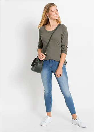 Longsleeve van licht slubjersey materiaal • olijfgroen • bonprix online shop