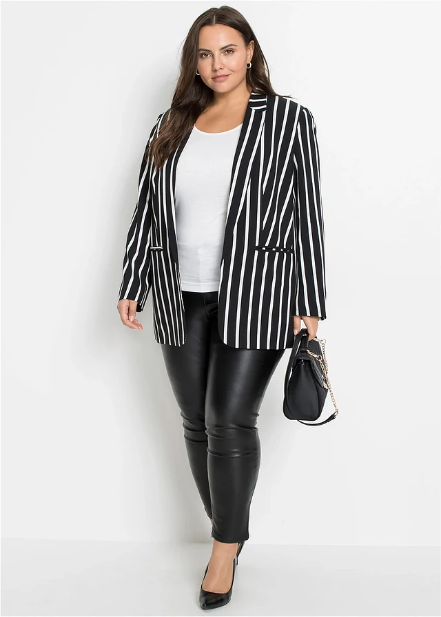 Blazer, Couleur: noir-écru rayé