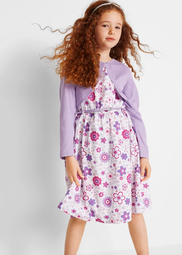 Robe + ceinture + boléro (ens. 3 pces), Couleur: blanc-mauve floral