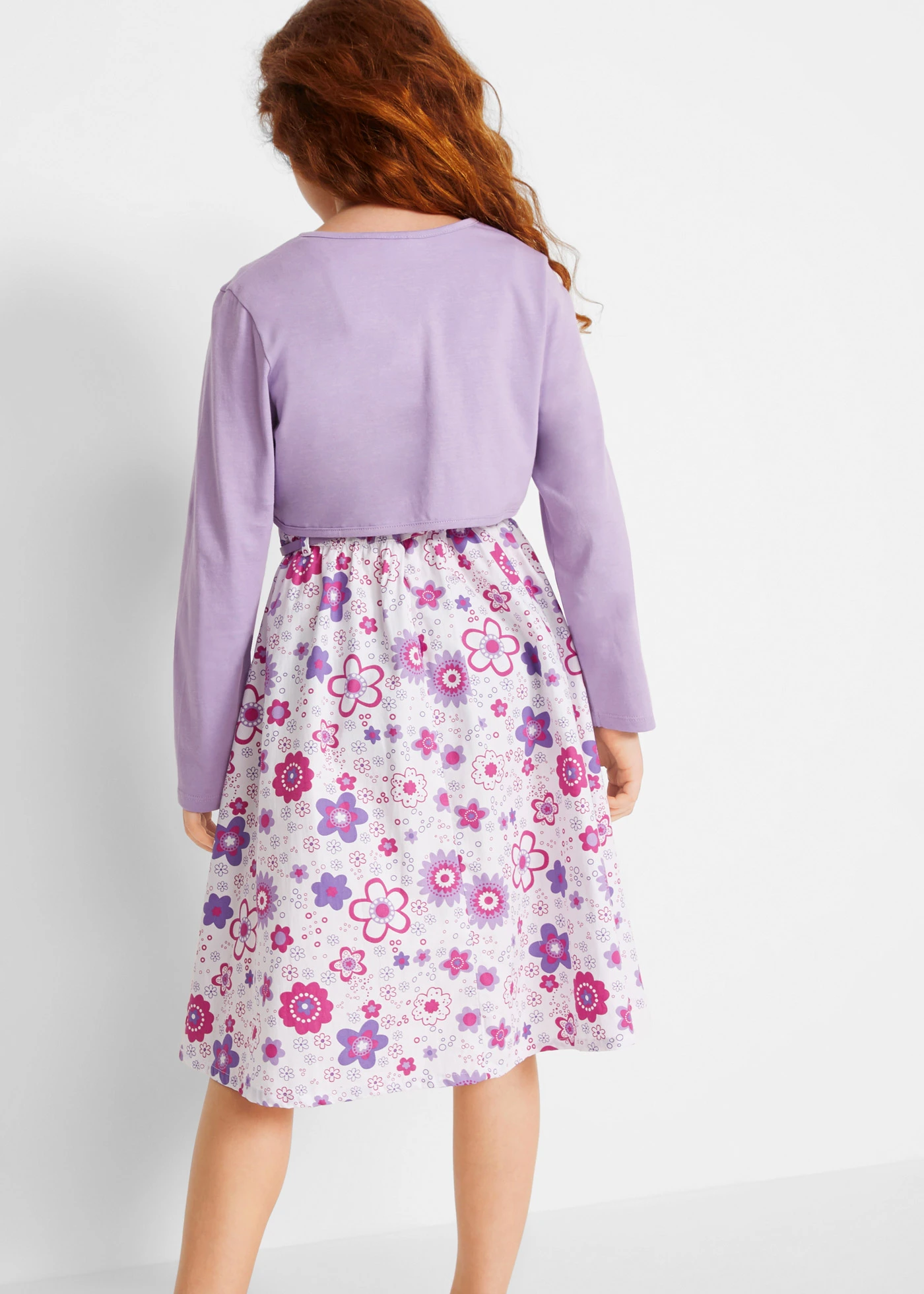 Robe + ceinture + boléro (ens. 3 pces) • blanc-mauve floral • Boutique bonprix