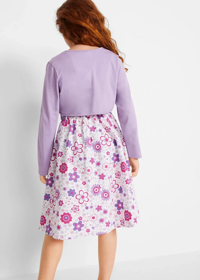 Robe + ceinture + boléro (ens. 3 pces), Couleur: blanc-mauve floral