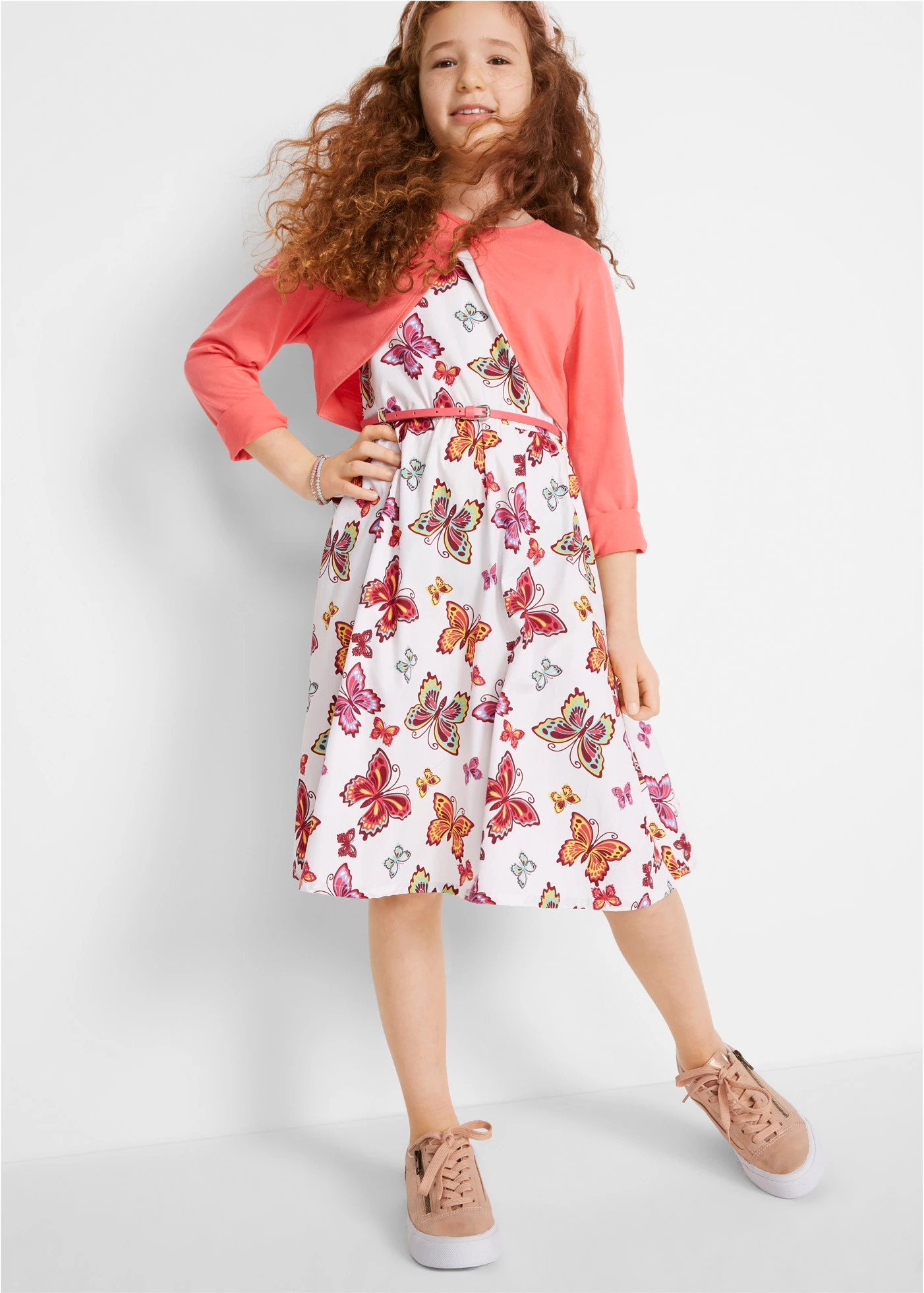 Meisjes jurk, riem en bolero (3-dlg. set) • wit-lichtpink • bonprix online shop