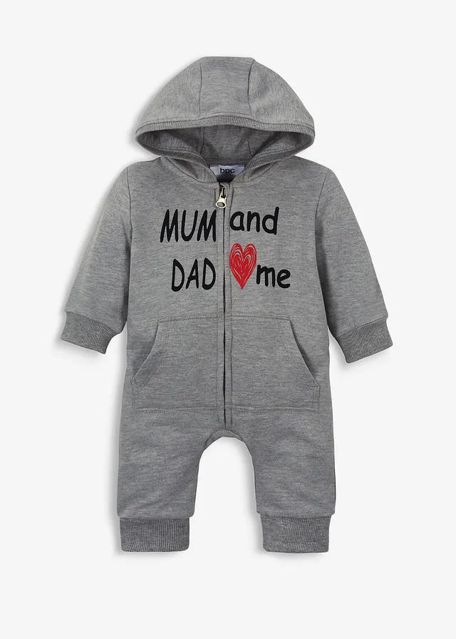 Kisbaba szabadidős overál elején végig cipzárral • világosszürke melírozott • bonprix áruház