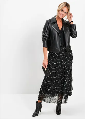 Chiffon rok in crashed look, Kleur: zwart-wit gestippeld