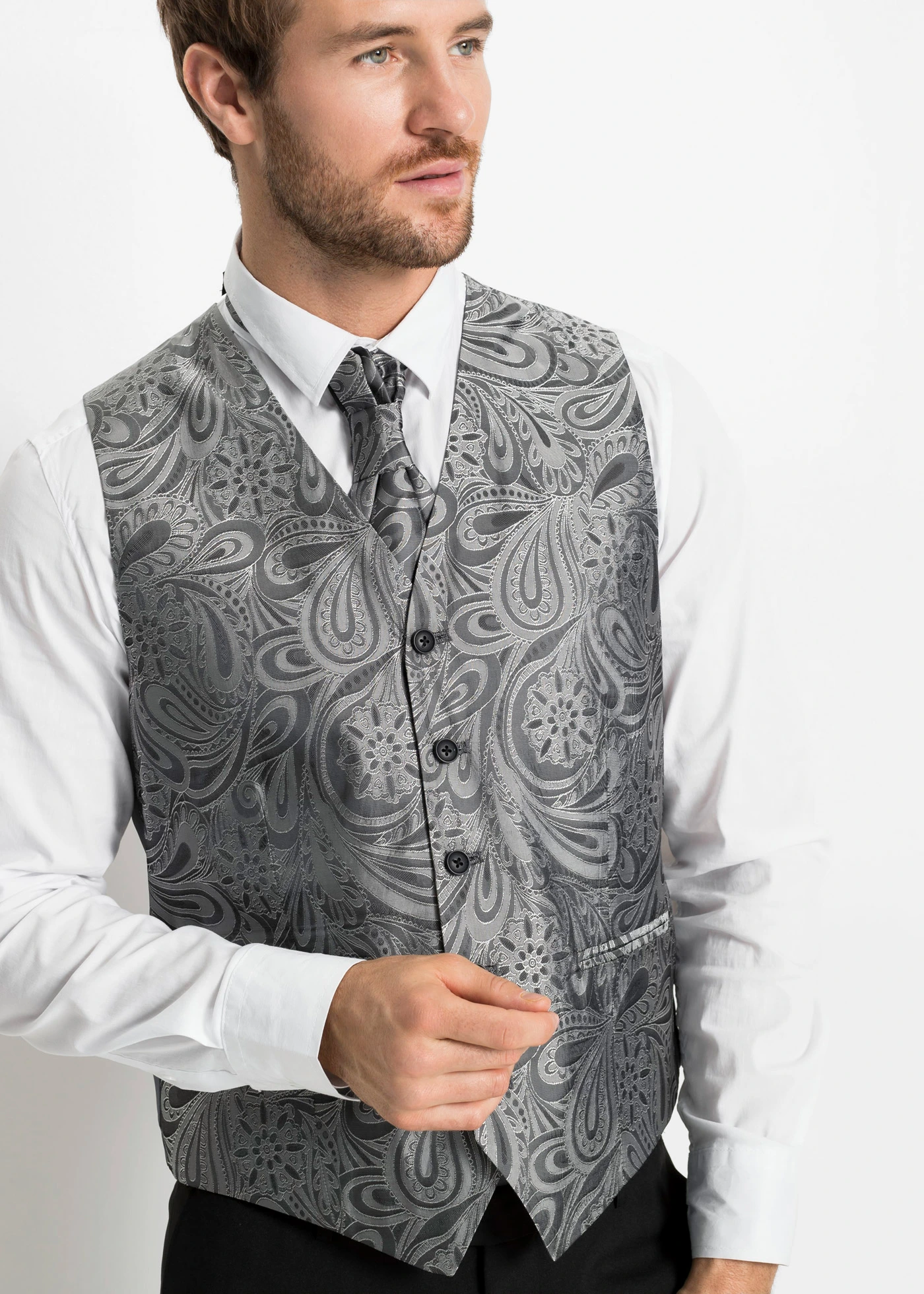 Svatební oblek s vestou a plastronem (5dílná souprava), Regular Fit • černá • bonprix obchod