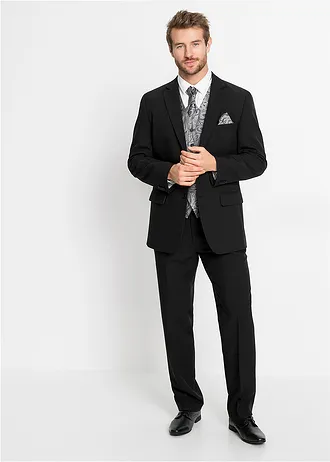 Svatební oblek s vestou a plastronem (5dílná souprava), Regular Fit • černá • bonprix obchod